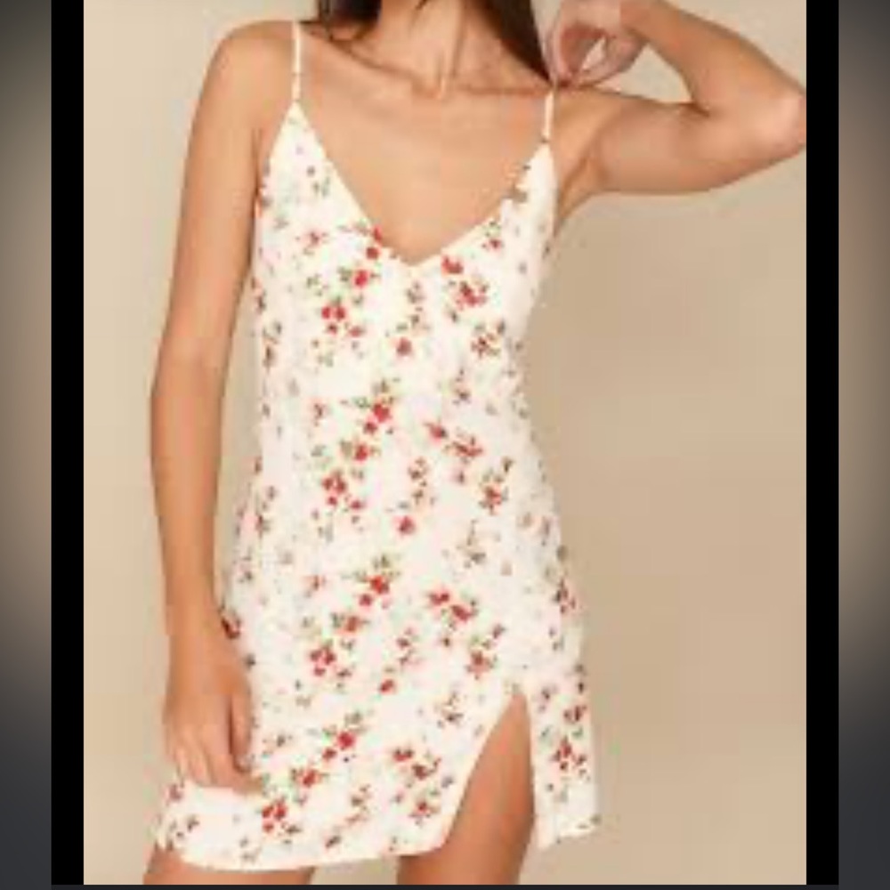 Reformation Marlowe Cream Red Floral Slip Mini Dress Size XL - Picture 2 of 7